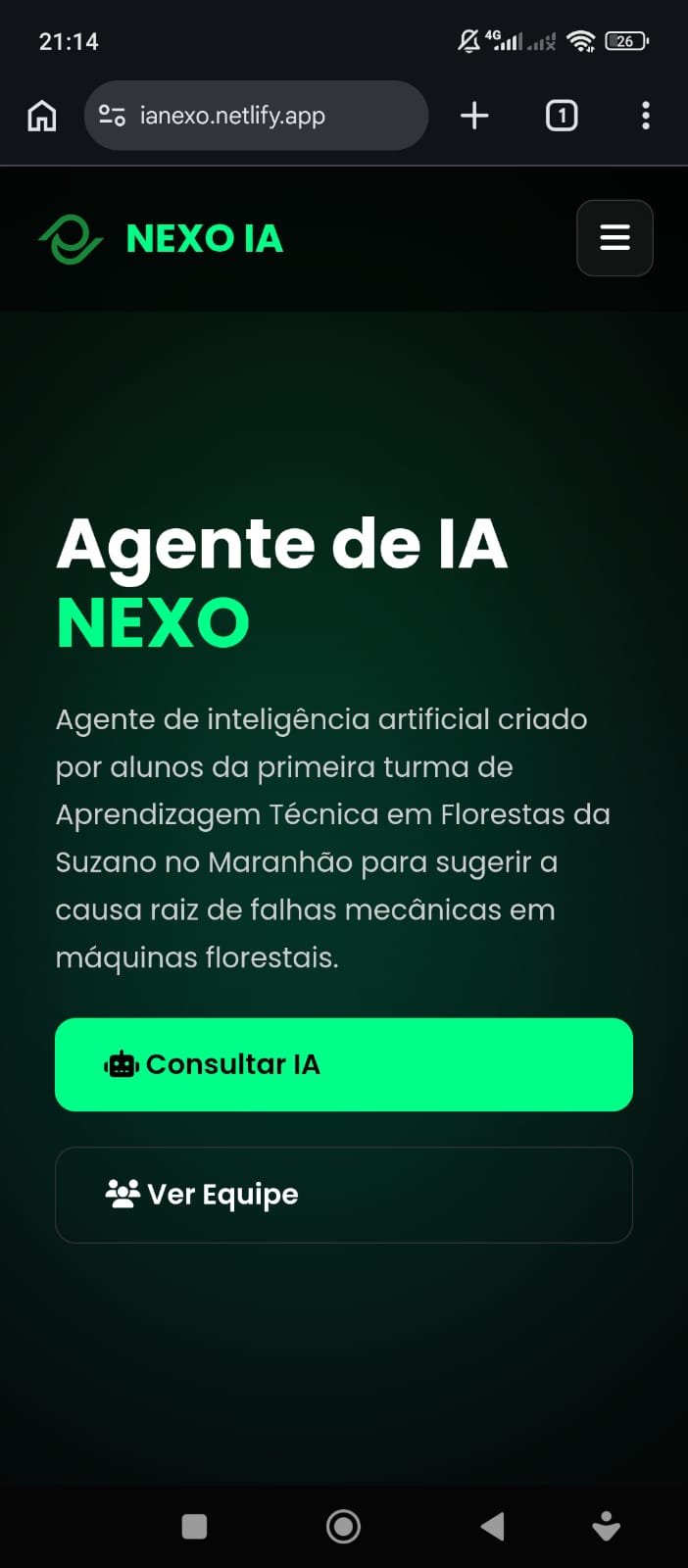 Página inicial do agente de inteligência artificial NEXO