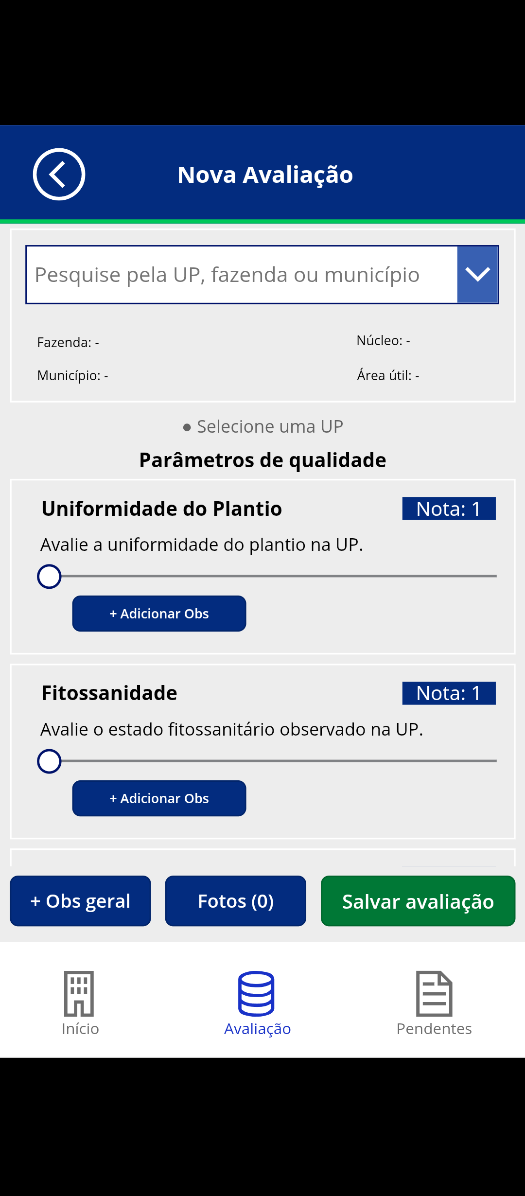 Formulário de avaliação de qualidade do plantio