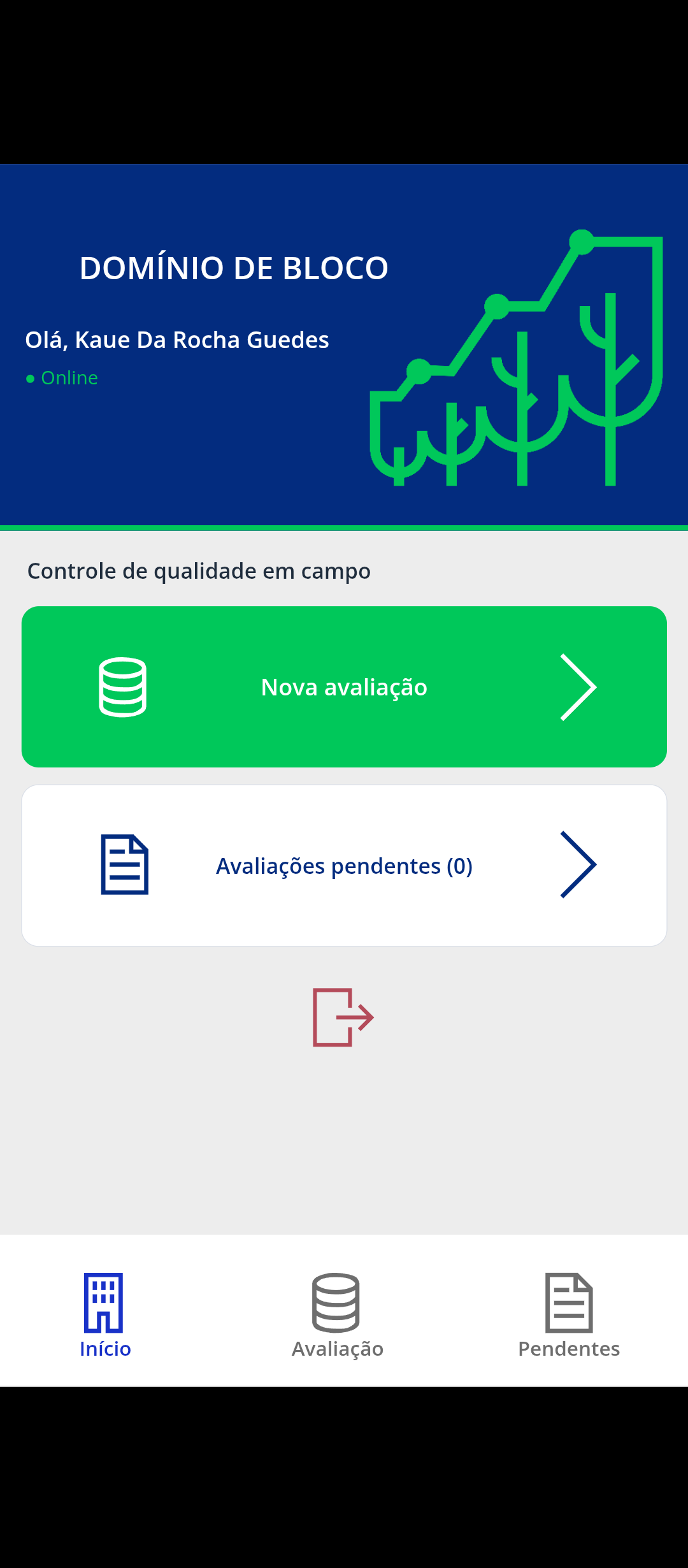 Tela inicial do aplicativo de controle de qualidade do plantio